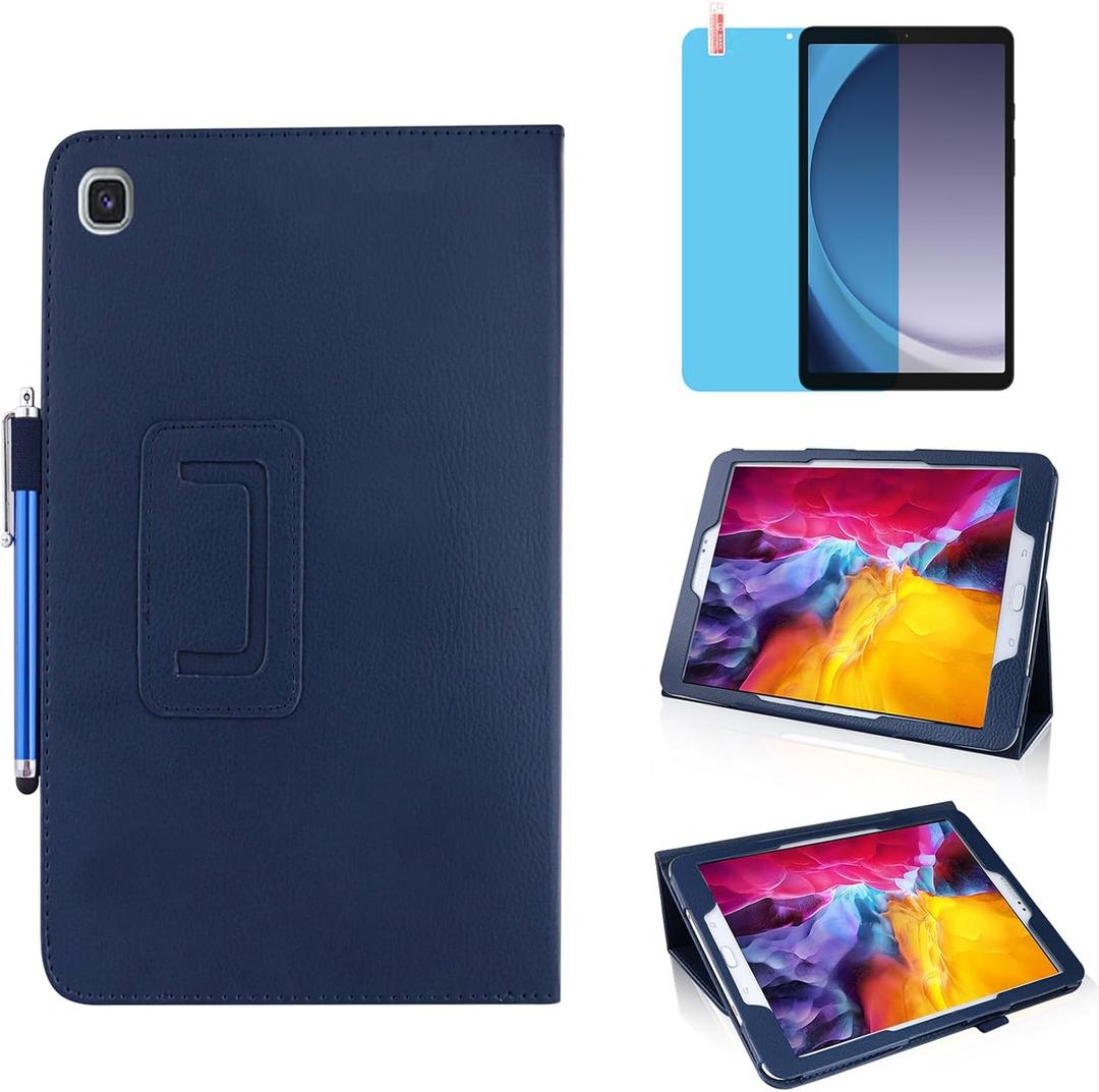 Slim Leather Case for Samsung Galaxy Tab A9 8.7 Inch 2023 (SM-X110 X115 X117), Multi-Angle Stand Full-Protective Tablet Cover Book Case with Stylus Pen,Screen Film (Blue)