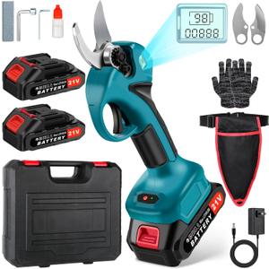 Cordless Electric Pruning Shears,Branch Cutter with LCD Display, Trimming Scissors Battery Power,1.6 Inch Cutting Diameter, SK5 Blade Tree Trimmer, 2 Rechargeable 2000mAh Lithium Batteries set