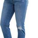 Women's Maternity Jeans Comfy Stretch Boyfriend Jean Over Belly Ripped Denim Pregnancy Pants (Blue, XL)
