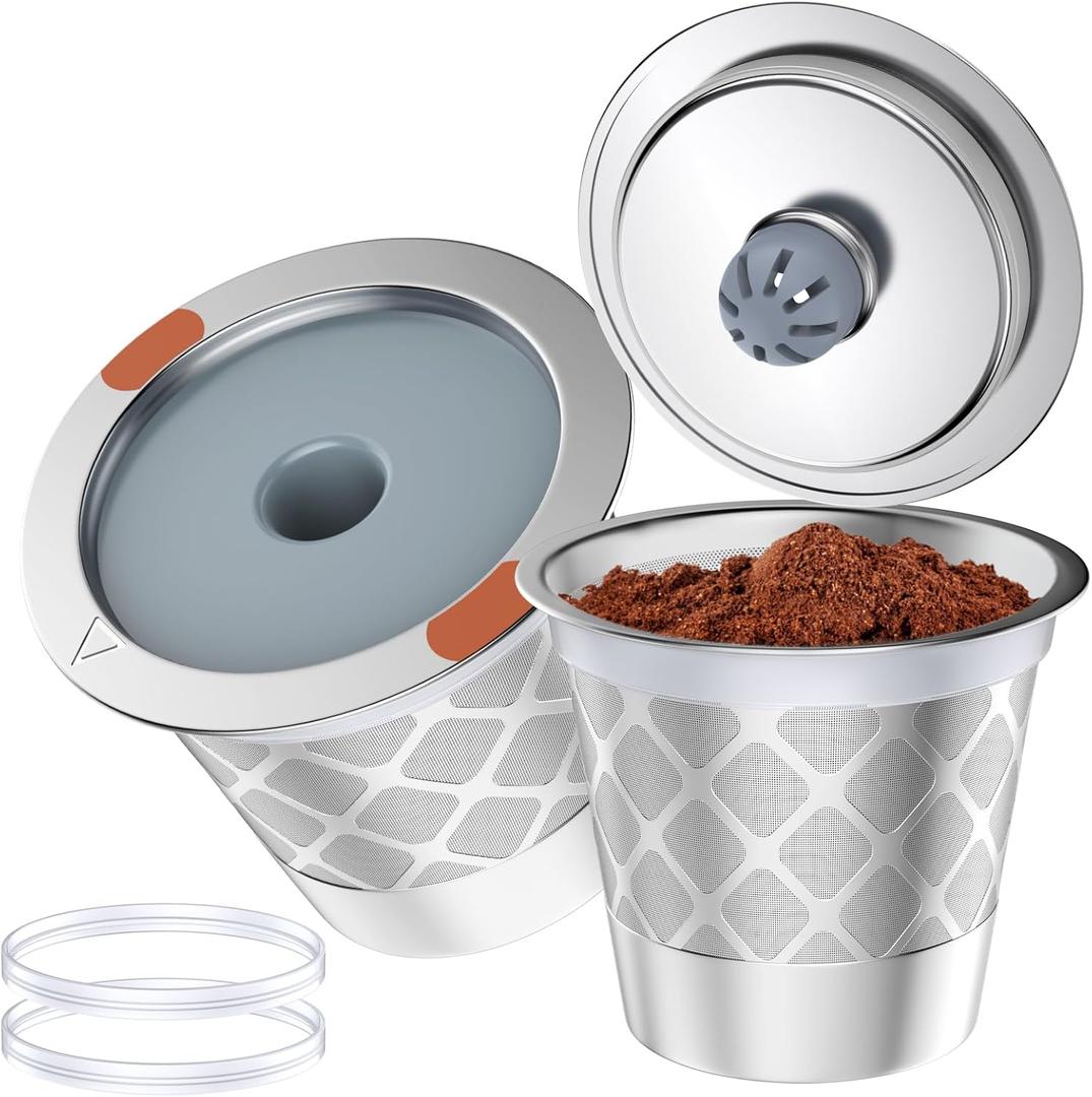 Reusable k Cup Coffee Filters,Universal stainless steel Refillable k Cups Filter Use for K 2.0 and 1.0 Coffee Makers-Brewers (2)
