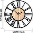20inch/50cm Large Wall Clocks for Living Room Decor,Bedroom,Battery Operated,Metal,Decorative,Analog,Silent,Non Ticking Big Wall Clock(Wooden Roman Numerals, 20 inches)