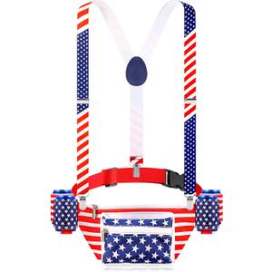 Veterans Day Fanny Packs Patriotic 4th of July Beverage Beer Belt Set USA Fanny Pack Bag with Suspenders Drink Holder for Memorial National Day(Fresh)