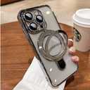 Magnetic Case for iPhone 15 Pro Case Stand & Ring Holder Compatible with MagSafe Built-in Camera Lens Protector Shockproof Phone Case for iPhone 15 Pro 6.1" - Titanium