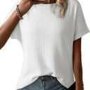 Dokotoo Women's Casual Boat Neck Short Sleeve Waffle Knit Shirts Loose Summer Tunic Tops Blouses (Medium, White)