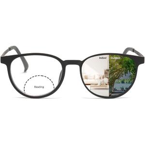 K.LAVER Bifocal Progressive Reading Glasses Photochromic Anti-UV400 Men's Sunglasses TR90 Metal Women's Reading Glasses, Black