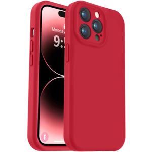 Vooii Compatible with iPhone 14 Pro Case, Liquid Silicone Upgrade [Camera Protection] [Soft Anti-Scratch Microfiber Lining] Shockproof Phone Case for iPhone 14 Pro 6.1 inch - Red