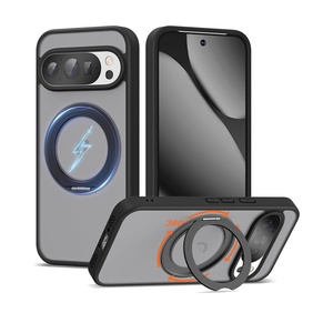 Compatible with Google Pixel 10/Pixel 10 Pro Case with 360° Magnetic Ring Stand [Compatible with Mag-Safe] Shockproof Translucent Phone Case 6.3" for Women Men, Black