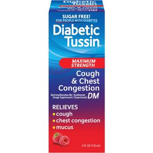 Diabetic Tussin DM Max Strength Cough Syrup, Sugar-Free, Berry, 4 Fl Oz