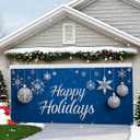 Christmas Garage Door Banner 7x16 ft  Happy Holidays with Snowflakes and Ornaments  Festive Outdoor Decoration for Garage, Yard, and Front Door  Waterproof, Easy to Hang (70)