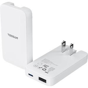 USB C Flat Wall Charger Block, TESSAN Ultra Slim Multi-Port Power Adapter for iPhone 16/15/14/13 Series and Samsung Galaxy Models, PD 65W Fast Charging Foldable Outlet Plug