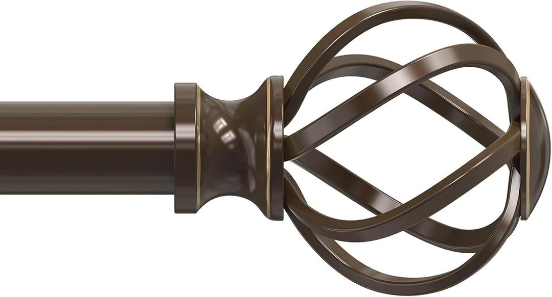 VOIIY Bronze Curtain Rod 36-72 Inch, Decorative Curtain Rods for Windows with Twisted Cage Finials, 3/4" Adjustable Heavy Duty Window Treatment Rods for Living Room, Bedroom, Kitchen