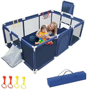 Upgrated Baby Playpen with Mat, Playpen for Babies and Toddlers, Large Playpen with Mat, Sport Playpen, Play Pen with Accessories, Baby Fence, PlayPen Indoor & Outdoor Activity, Sturdy Kids (Grey)