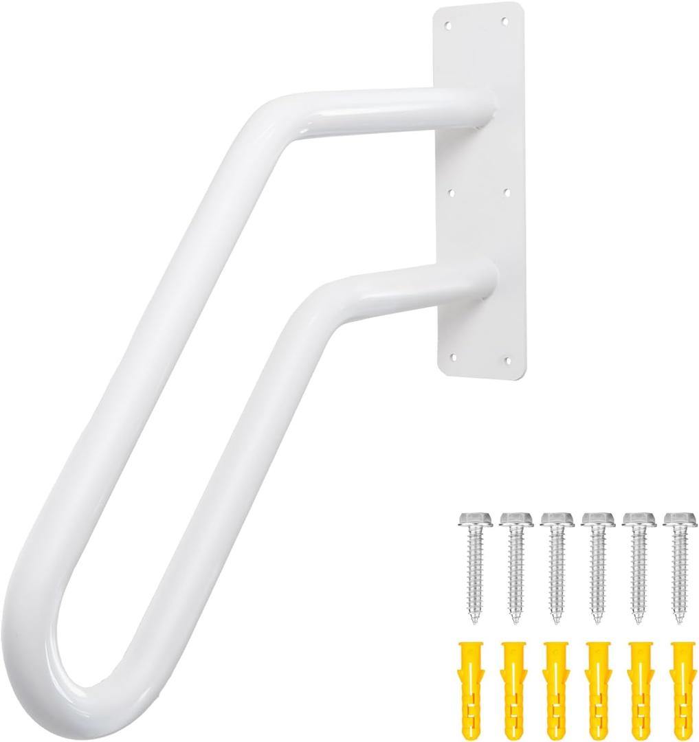21 Inch Heavy Duty White Stair Handrail Outdoor 1-3 Steps - U Shaped Grab Bars for Elderly for Wall, Wall Mounted Concrete Steps Hand Rails for Garage, Porch, Patio, Garden