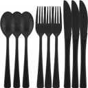 300 Pieces Black Plastic Silverware Heavy Duty Plastic Cutlery Set Heavyweight Disposable Flatware Includes Spoons Forks Knifes for Birthday Party Prom Night Wedding Dinner