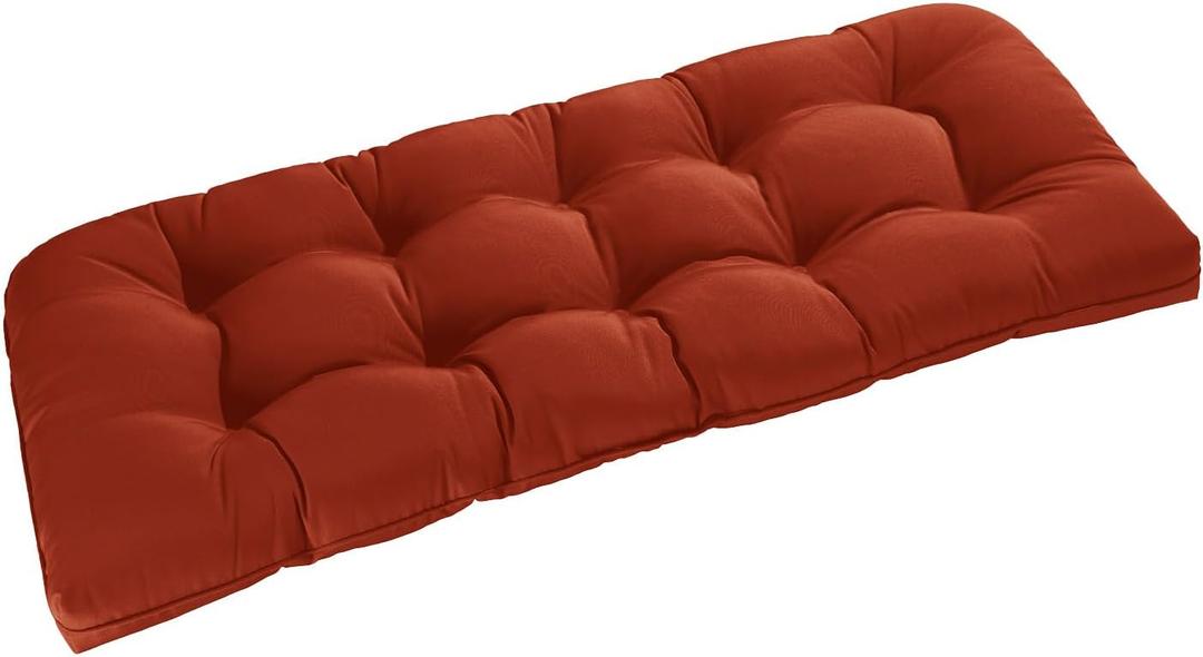 downluxe Outdoor Bench Cushion for Patio Furniture, Waterproof Tufted Overstuffed Porch Swing Cushions, Thick Outdoor Loveseat Cushions, 48" X 18" X 5", Brick Red, Set of 1
