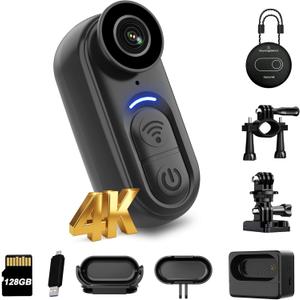 4K Mini Body Camera 128GB  Thumb Size Wearable Action Cam, Hands-Free POV Recording, Portable Body Worn Camera for Travel, Cycling, Sports, Pets, Outdoor Adventures