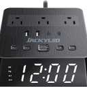 Alarm Clock with USB Charger JACKYLED Power Strip Total 4.8A USB Ports LED Full Screen Surge Protector 6.5ft Cord 4 Dimmer for Heavy Sleepers Compatible with Phone Tablet Computer Black