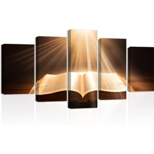 CXHOSTENT Jesus Canvas Wall Art 5 Piece Holy Bible and Sunset Pictures Prints God Poster Christian Spiritual Paintings for Office Prayer Room Decor (Jesus-2, 16"x24"x2, 16"x32"x2, 16"x40"x1)
