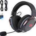 Redragon H858 3-Mode Wireless Gaming Headset, 7.1 Surround Sound, 53 mm Drivers, Memory Foam Ear Pads, Detachable Noise-canceling Microphone, Over-Ear Headphones Works for Phone, PC/PS5/NS, Black