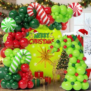 130PCS Christmas Balloon Arch Garland Kit - Red Green Balloons with Candy Cane Balloons for Merry Christmas Decorations, Winter Party Supplies, Xmas Balloon Arch