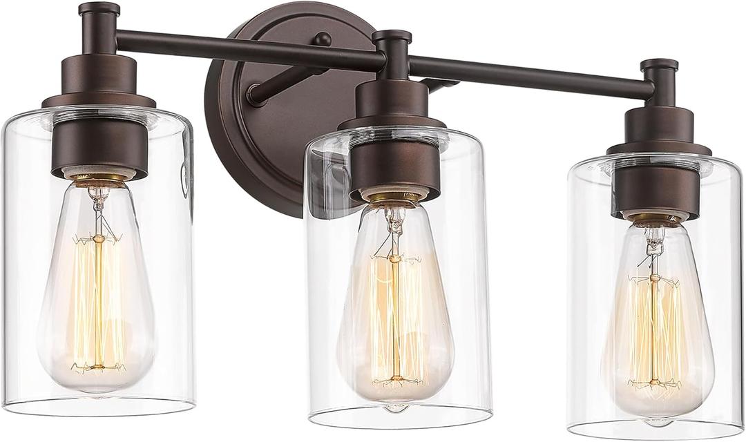 FEMILA 3-Light Vanity Light,Farmhouse Bathroom Light Fixtures,Metal Wall Sconce with Clear Glass Shade,Oil Rubbed Bronze Finish