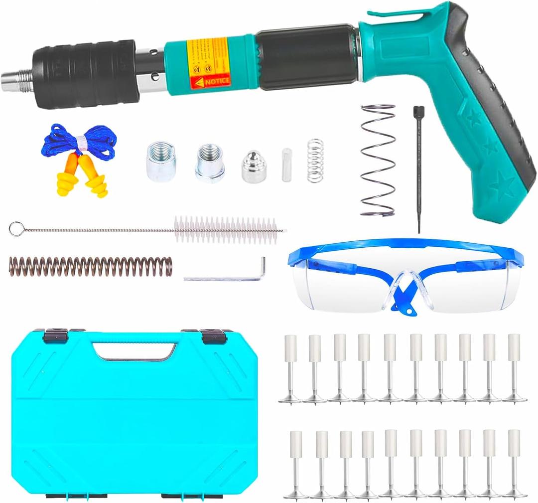 Concrete Nail Gun Kits with 200pcs Nails, 5 Speed Adjustable Portable Cordless Nail Gun for Red Brick Walls,Concrete Walls, Pipe Clamp Fixing Water Pipe, Household Nail Gun Tools. (Green)