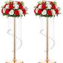 Nuptio 2 Pcs 27.6inch Tall Wedding Centerpieces Gold Vases Crystal Flower Vase Metal Flowers Stand for Party Tables Decorations - Elegant Bulk Weddings Decoration Table Chandelier Centerpiece Stands