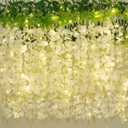 60 Pack White Wisteria Hanging Flowers, Fake Hanging Flowers for Decoration, Artificial Hanging Flowers, Vines for Bedroom, Flower Garland for Home, Party, Garden, Wall, Wedding Decoration(3.6 Ft/Pcs)