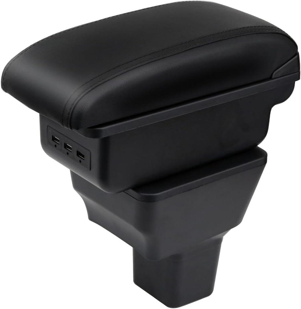 Console Armrest for Nissan Versa 2020-2024 Center Storage Box with USB Charging Port (Black Stitching) 