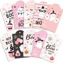 60Pcs Halloween Thank You Tags, Pink Black Ghost Pumpkin Pattern Thank You Favor Tags, Kraft Paper Gift Tags with 10 Cute Designs (6pcs/Design) for Gifts, Baby Shower,DIY Crafts,Jar Tags,Message Cards