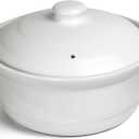Clay Soup Pot with Lid - Ceramic Cookware Stockpot for Rice, White, 1.9 Quart