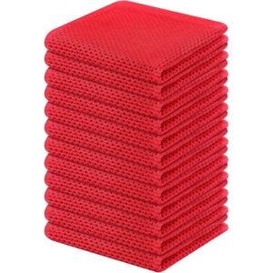 Kitinjoy 100% Cotton Kitchen Dish Cloths (12 X 12 Inches, Red), 12 Pack Waffle Weave Ultra Soft Absorbent Dish Towels for Drying Dishes Quick Drying Kitchen Towels Dish Rags