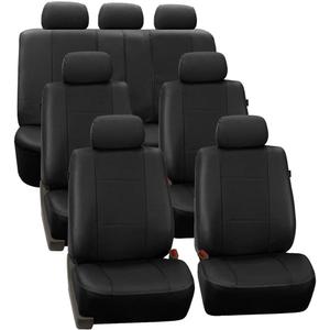 FH Group Three Row Car Seat Covers Deluxe Leatherette with 7 Headrests, Airbag Compatible and Rear Split Bench Universal Fit for Cars Trucks & SUVs (Black) PU007217