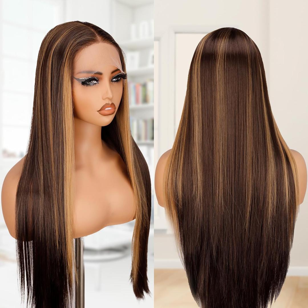 Hightlights Wig Honey Brown Wigs Straight Glueless 30 Inch T Part Wig HD Lace Balayage (Honey Brown 4/30, 30 Inch) Hightlights Wig Honey Brown Wigs Straight Glueless 30 Inch T Part Wig HD Lace Balayage (Honey Brown 4/30, 30 Inch)