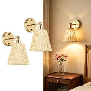 Frideko Swing Arm Rechargeable Battery Operated Wall Sconces Set of Two with Remote, RGB 15 Colors Dimmable Wall Light with Plastic Lampshade, 4 Timer Indoor Boho Wireless Sconce Lighting for Bedroom