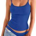 EasyGala Women's Lace Camisole Tops Square Neck Ribbed Tank Tops Adjustable Spaghetti Straps Sleeveless Summer Shirt 2026 (Small, Royal Blue)