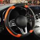 Binsheo Leather Steering Wheel Cover, Breathable, Anti Slip & Odor Free, Black and Orange