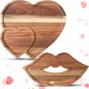 Pickmesh 2 Pcs Heart Shaped Wooden Serving Tray for Wedding Wood Serving Platters Heart Charcuterie Board Lip Shaped Offering Tray Platter Plate for Snack Candy Food Fruit