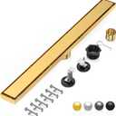 DLONE Linear Shower Drain | 48" AISI 304 Stainless Steel Linear Drain, Brushed Gold Shower Drain with Tile Insert Panel & Adjustable Feet, Long Rectangle Shower Floor Drain in Bathroom, Balcony, etc, Brushed Gold, 48 Inch