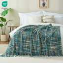Multi-Color Teal Cable Woven Throw Blanket for Couch,50"X60" Boho Style Textured Blankets for Home Decor,Super Soft Warm Cozy Chunky Blanket with Decorative Tassels for Bed and Sofa