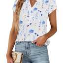 Agnes Urban  Women's Dressy Casual Tops Business Work Blouses White Down Shirts Cap Sleeve V Neck Tshirt, XL