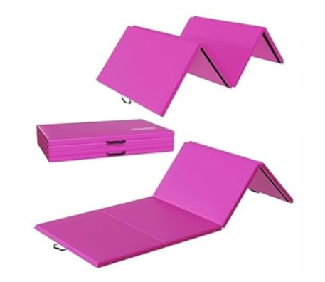 Fitvids Folding Exercise Gymnastics Mat for Tumbling, 10'x4'x2" Gym Workoutt Mat with Carry Handles, Pink
