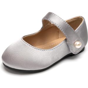 FUNKYMONKEY Toddler/ Little Girl Mary Jane Dress Shoes Casual Slip on Ballet Flat (1 Little Kid, Lt Grey Stain)