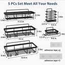 Liuoud 5 Pack Shower Caddy Organizer Rack Shelf for Inside Shower, Adhesive Bathroom Wall Storage Basket Rustproof Stainless Steel Shampoo Holder, Bathroom Accessory Decor Set, Black.