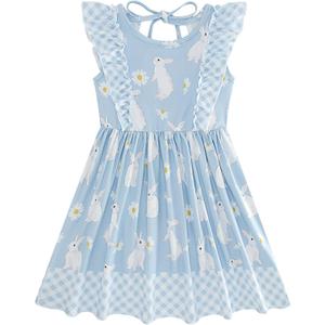 Goodstoworld Toddler Girl Dress for Kids Summer Beach Ruffle Tie Back Dresses for 2-8T (4-5T, A0-easter Bunny 02)