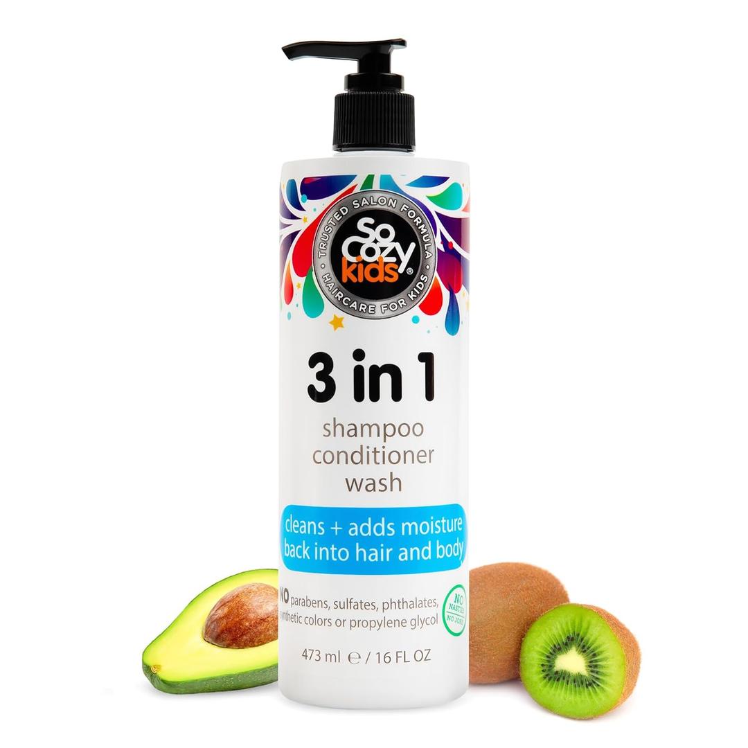 SoCozy 3 in 1 Kids Shampoo + Conditioner + Body Wash (16 Fl Oz) Gentle, Hydrating Hair & Body Cleanser with Keratin, Vitamin B5, & Kiwi Extract, Paraben & Sulfate-Free SoCozy 3 in 1 Kids Shampoo + Conditioner + Body Wash (16 Fl Oz) Gentle, Hydrating Hair & Body Cleanser with Keratin, Vitamin B5, & Kiwi Extract, Paraben & Sulfate-Free