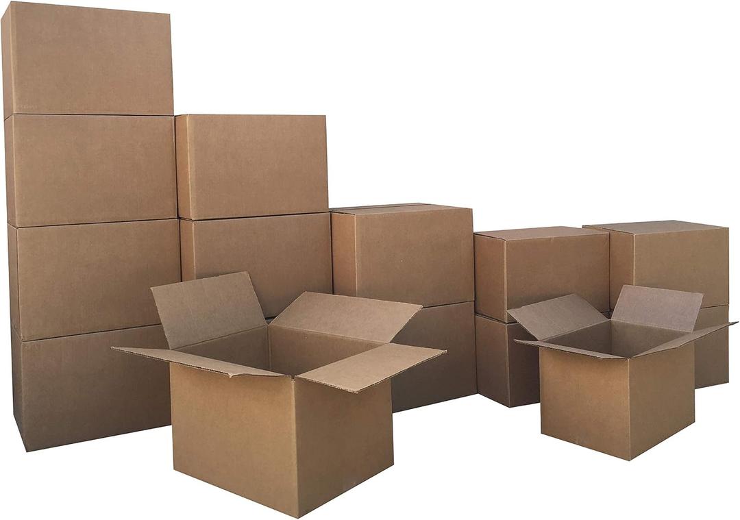 Amazon Basics Moving Boxes Kit, Small and Medium Cardboard Box Combo, Packing and Shipping Supplies, Assorted Sizes, Brown, 15-Pack