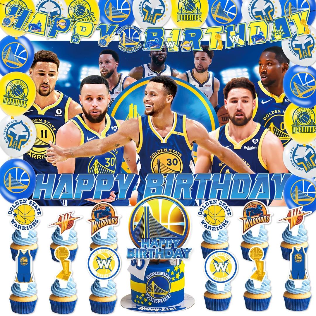 42Pack Warriors Basketball Party Supplies Pack IncludesBannerCake TopperBlackdrop,Balloons for The Warriors party decoration