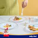 JOLLY CHEF 100 Pieces Gold Plastic Plates, 10 Inch Elegant Disposable Dinner White with Gold Rim, Disposable Plastic Plates for Christmas, Birthdays and Weddings