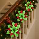 Zeyune 15 Pack Green Poinsettia Flowers Glitter Artificial Christmas Poinsettia Decor 5.5'' Plush Flowers Picks with Clips and Stems DIY for Xmas Tree Wreath Holiday Home Party Decor(Green Red)